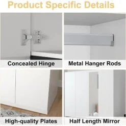 TIRAMISUBEST White 4-Door Wardrobe With Mirror - Freestanding Armoire Closet With 2 Hanging Rods For Bedroom Storage (74"H) -Umbra Home Decor Shop GUEST e65f1734 a546 4b70 becf e2712209e794