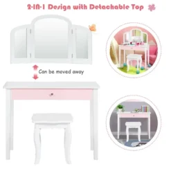 Costway Kids Vanity Set Princess Makeup Dressing Play Table Set W/Mirror White Pink -Umbra Home Decor Shop GUEST e737b925 e9e2 414f b47f af4aa94c6f8c