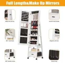 Swivel Jewelry Cabinet, Lockable Standing Jewelry Organizer With Full-Length Mirror, Rear Storage Shelves, Interior Mirror, Jewelry -Umbra Home Decor Shop GUEST e73ed8fb 814f 459d a9a3 797339e32389