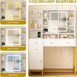 White Vanity With LED Lighted Mirror & Power Outlet, 3 Lighting Modes Brightness Adjustable, 15.7D*38.6W*54.3H -Umbra Home Decor Shop GUEST e81109b5 24f8 4b2e 9c3e 50a97b643a0e