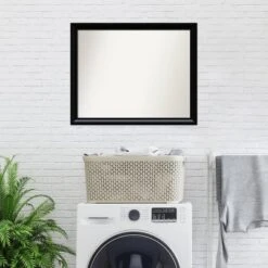 31" X 25" Non-Beveled Steinway Black Scoop Wood Bathroom Wall Mirror - Amanti Art -Umbra Home Decor Shop GUEST e81e3435 ee6f 47e9 bb12 e21bd39d9edf