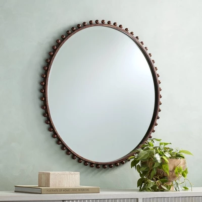 Uttermost Round Vanity Decorative Wall Mirror Rustic Beveled Glass Dark Bronze Beaded Iron Frame 32" Wide For Bathroom Living Room 1 Uttermost Round Vanity Decorative Wall Mirror Rustic Beveled Glass Dark Bronze Beaded Iron Frame 32" Wide For Bathroom Living Room
