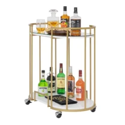 Pavillion 2 Tier Oval Bar Serving Cart Shelves With Glass Mirror Gold - Studio Designs -Umbra Home Decor Shop GUEST e82831f3 525c 428b a8d4 a6da788844a0