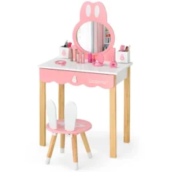 Costway Kids Vanity Set Rabbit Makeup Dressing Table Chair Set W/ Mirror Drawer WhitePink -Umbra Home Decor Shop GUEST e92ba854 8cd8 4a2b 9cdb 1d49f348be27