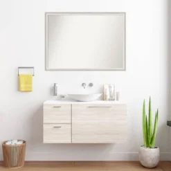 40"x29" Non-Beveled Two Tone Wood Bathroom Wall Mirror Silver - Amanti Art: Modern Vanity Accessory, Wall Mount -Umbra Home Decor Shop GUEST e9a693cb 018a 42c0 869b 2083758f8242