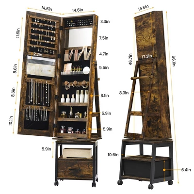 Garvee 360° Swivel Mirrored Jewelry Cabinet, Full Length Mirror With Jewelry Storage And Floor Standing Lock, Built In Makeup Mirror 1 Garvee 360° Swivel Mirrored Jewelry Cabinet, Full Length Mirror With Jewelry Storage And Floor Standing Lock, Built In Makeup Mirror