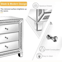 VINGLI Mirrored Nightstand Glass End Table, 23" W Silver Night Stand For Bedroom, Mirrored Bedside Table With Storage, Glass Mirror Nightstand -Umbra Home Decor Shop GUEST e9df4a5d 1fa6 4f56 8f71 35b04b01601a