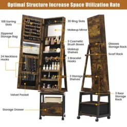 360° Swivel Jewelry Armoire, Floor Standing Full Length Mirror With Rear Storage Shelves, Lockable Jewelry Cabinet With Bottom Drawer And Wheels -Umbra Home Decor Shop GUEST ea1e59da 43c3 460b 9e61 2ac6f3105146