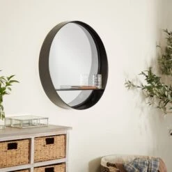 Metal 1 Shelf Wall Mirror Black - Olivia & May