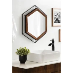 Kate & Laurel All Things Decor 28"x28" Wesman Framed Wall Mirror Walnut Brown : Modern Hexagon Shape, No Assembly Required -Umbra Home Decor Shop GUEST eb8b3a45 e894 4464 9245 1cea22d5e08c