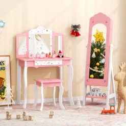 Tangkula Kids Jewelry Armoire Cabinet Freestanding Full Length Dressing Mirror With Large Capacity Pink/White -Umbra Home Decor Shop GUEST eba9aa61 1c81 40ae 8375 b428ecfc5b19