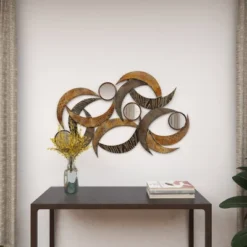 Metal Abstract Wall Decor With Round Mirror Accents Beige - Olivia & May -Umbra Home Decor Shop GUEST ec7bdcb9 1c99 4e3e 8e7f db5de7c9d936