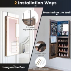 Tangkula LED Mirror Jewelry Cabinet Wall/Door Mounted Organizer Armoire W/ 3 Color Light -Umbra Home Decor Shop GUEST ed636629 f9ac 4bbb 8c43 6146867ed51e