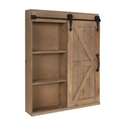 Decorative Wood Wall Storage Cabinet With Vanity Mirror And Sliding Barn Door Rustic Brown - Kate & Laurel All Things Decor -Umbra Home Decor Shop GUEST ed8d64a9 ab2e 416a 9efe 7a2713c031a0