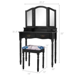 Costway Black Tri Folding Mirror Vanity Makeup Table Stool 4 Drawers -Umbra Home Decor Shop GUEST ede71e21 bf9d 4120 b9c3 584c77452b64
