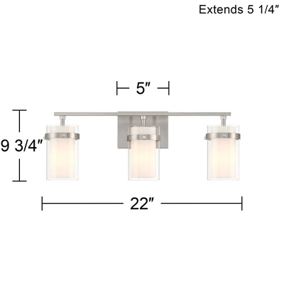 Possini Euro Design Kazran Modern Wall Light Brushed Nickel Hardwire 21 1/4" 3-Light Fixture Frosted White Glass For Mirror Vanity 7 Possini Euro Design Kazran Modern Wall Light Brushed Nickel Hardwire 21 1/4" 3-Light Fixture Frosted White Glass For Mirror Vanity - Image 7