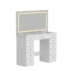 Famapy Stylish White Vanity: Large Mirror, Touch - Screen Lighting, And Ample Storage -Umbra Home Decor Shop GUEST ef01667e ac49 4c9e 9977 2b970d372e8f