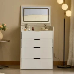 TOBILI 3-in-1 Vanity Desk With Mirror And Lights, Small Vanity Desk Set With Visible Glass Tabletop,Suitable For Bedroom Small Vanity Desk -Umbra Home Decor Shop GUEST f00864a1 23e4 401b 886c a1fcad9062f5