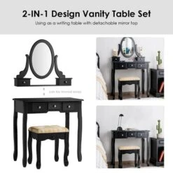 Tangkula Vanity Table Set W/ 360° Rotating Oval Mirror & Drawers Black/White -Umbra Home Decor Shop GUEST f0ec5c5c 4568 4d0d a16a f33c8713071e