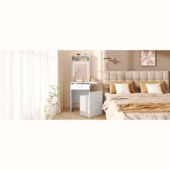 DOMETOUR Small Vanity Desk With Mirror, Light, Charging Station & Hidden Stool, Compact Makeup Vanity Set For Small Space, White 27 DOMETOUR Small Vanity Desk With Mirror, Light, Charging Station & Hidden Stool, Compact Makeup Vanity Set For Small Space, White -Umbra Home Decor Shop GUEST f1310106 ae38 48ef 8ee8 faf7e95904d9