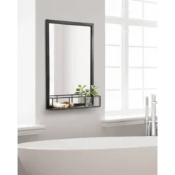 20" X 30" Jackson Metal Framed Decorative Wall Mirror With Shelf Black - Kate & Laurel All Things Decor -Umbra Home Decor Shop GUEST f219fe1b 14df 420f a52a 5e6892b36a6b