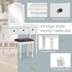 Costway Vanity Table Set Makeup Desk Cushioned Stool 3 Drawer Large Mirror White/Walnut -Umbra Home Decor Shop GUEST f28cea69 339f 4ed5 a07a 2edef11eb614