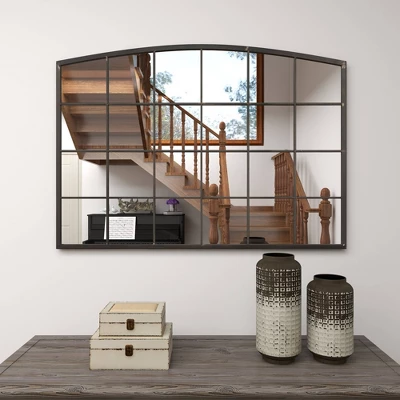 Metal Window Pane Inspired Wall Mirror With Arched Top Black - Olivia & May 14 Metal Window Pane Inspired Wall Mirror With Arched Top Black - Olivia & May - Image 14