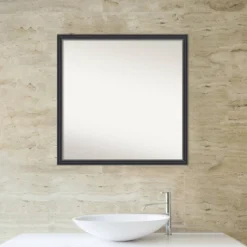 28"x28" Non-Beveled Stylish Wood Bathroom Wall Mirror Black - Amanti Art: Square, Modern Design, Wall Mount, Includes Hardware -Umbra Home Decor Shop GUEST f373fad8 cde7 441a 93a8 9326f56da385