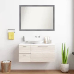 41"x30" Non-Beveled Edwin Wood Bathroom Wall Mirror Gray - Amanti Art -Umbra Home Decor Shop GUEST f41a07ac 7ffa 4d9b 9a46 0d48281a743e