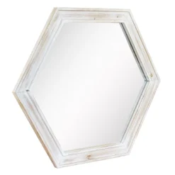 Wooden Hexagon Decorative Wall Mirror White - Stonebriar Collection