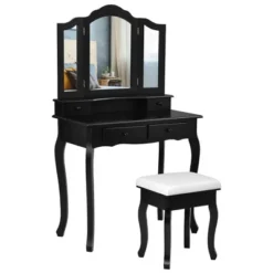 Costway Vanity Makeup Dressing Table Set W/Stool 4 Drawer&Mirror Jewelry Wood Desk Black -Umbra Home Decor Shop GUEST f465c08c 186f 40f7 b96d 94f3bcd5e3c6