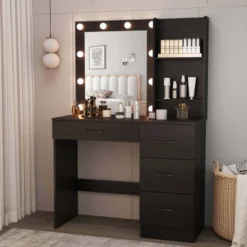 Costway Makeup Vanity Desk With Mirror And Lights Charging Station 3-Color LED Lights White/Black -Umbra Home Decor Shop GUEST f4a04dee 6f35 4df4 84b0 365ad456badf