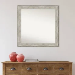 31" X 31" Non-Beveled Crackled Bathroom Wall Mirror Metallic Silver - Amanti Art -Umbra Home Decor Shop GUEST f5066d47 6c05 412c bb02 2ee34b014e38