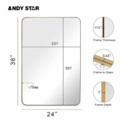 ANDY STAR Modern Decorative 24 X 36 Inch Rectangular Wall Mounted Hanging Bathroom Vanity Mirror With Stainless Steel Deep Metal Frame, Brushed Gold -Umbra Home Decor Shop GUEST f594f53f 2df8 4856 a5e2 f83cd67fb762