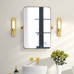 ANDY STAR 38 Inch Tall By 25 Inch Wide Rectangular Tilting Modern Floating Vanity Mirror With Rounded Edges And Adjustable Wall Mounts, Brushed Gold -Umbra Home Decor Shop GUEST f5f0ad2d ba1c 428a b75d 95ac16c3885d