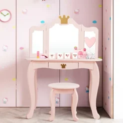 Costway Kids Makeup Dressing Table Chair Set Princess Vanity & Tri-folding Mirror -Umbra Home Decor Shop GUEST f8895ce8 bca3 40fc 9ff5 3989b4a9ec9a