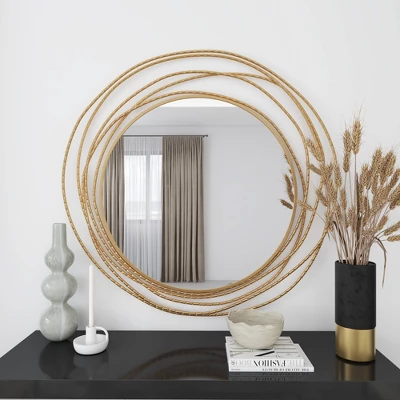 Metal Wall Mirror With Overlapping Ring Frame Gold - Olivia & May 17 Metal Wall Mirror With Overlapping Ring Frame Gold - Olivia & May - Image 17