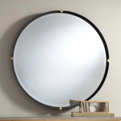 Uttermost Ronson 34" Gold And Matte Black Round Wall Mirror