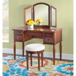 Zelda Vanity Mirror & Bench Warm Cherry - Powell Company -Umbra Home Decor Shop GUEST fbb1b923 f285 48b9 ad52 20ef52e8591a