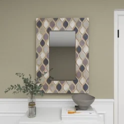 Wood Wall Mirror With Diamond Pattern Beige - Olivia & May -Umbra Home Decor Shop GUEST fd9069fb 99ed 4b62 85be fe85dc16d75f