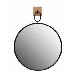 Round Metal Framed Wall Mirror With Wood/Metal Bracket Black - Storied Home