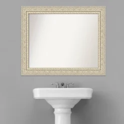 34" X 28" Non-Beveled Fair Baroque Wood Bathroom Wall Mirror Cream - Amanti Art -Umbra Home Decor Shop GUEST fdffeaab fe5f 4c16 a83a 10c40ecfaaf9