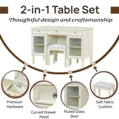 ModernLuxe Makeup Vanity Desk With Flip-Top Mirror, Stool, Drawer & Cabinet, White Vanity Table Dressing Table Multi-Functional Computer Writing Desk -Umbra Home Decor Shop GUEST ff019e02 1303 43db 9d5c 03c6c6ef4d5b