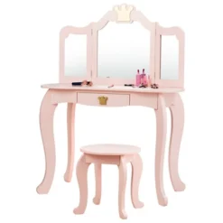 Costway Kids Makeup Dressing Table Chair Set Princess Vanity & Tri-folding Mirror -Umbra Home Decor Shop GUEST ffe0658f 6a08 4861 b745 2d750a7a2aa2