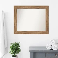 34" X 28" Non-Beveled Owl Wood Bathroom Wall Mirror Brown - Amanti Art -Umbra Home Decor Shop GUEST fff2d493 530e 464a 8b72 264e0117a04d